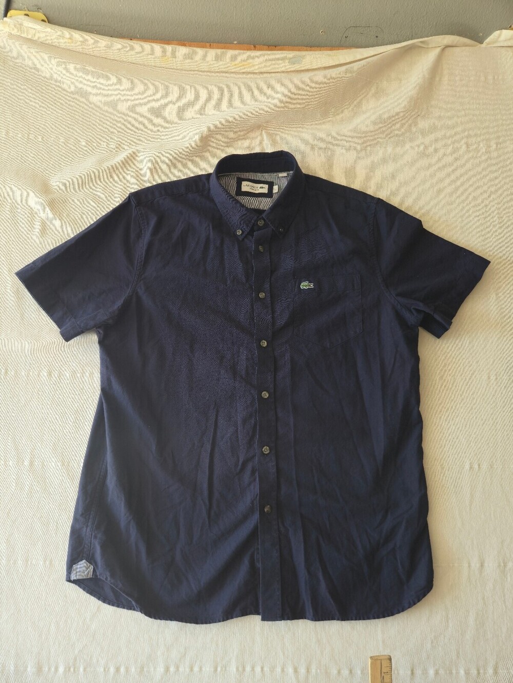 Lacoste Navy Blue Regular Fit Short Sleeve Shirt Size Large